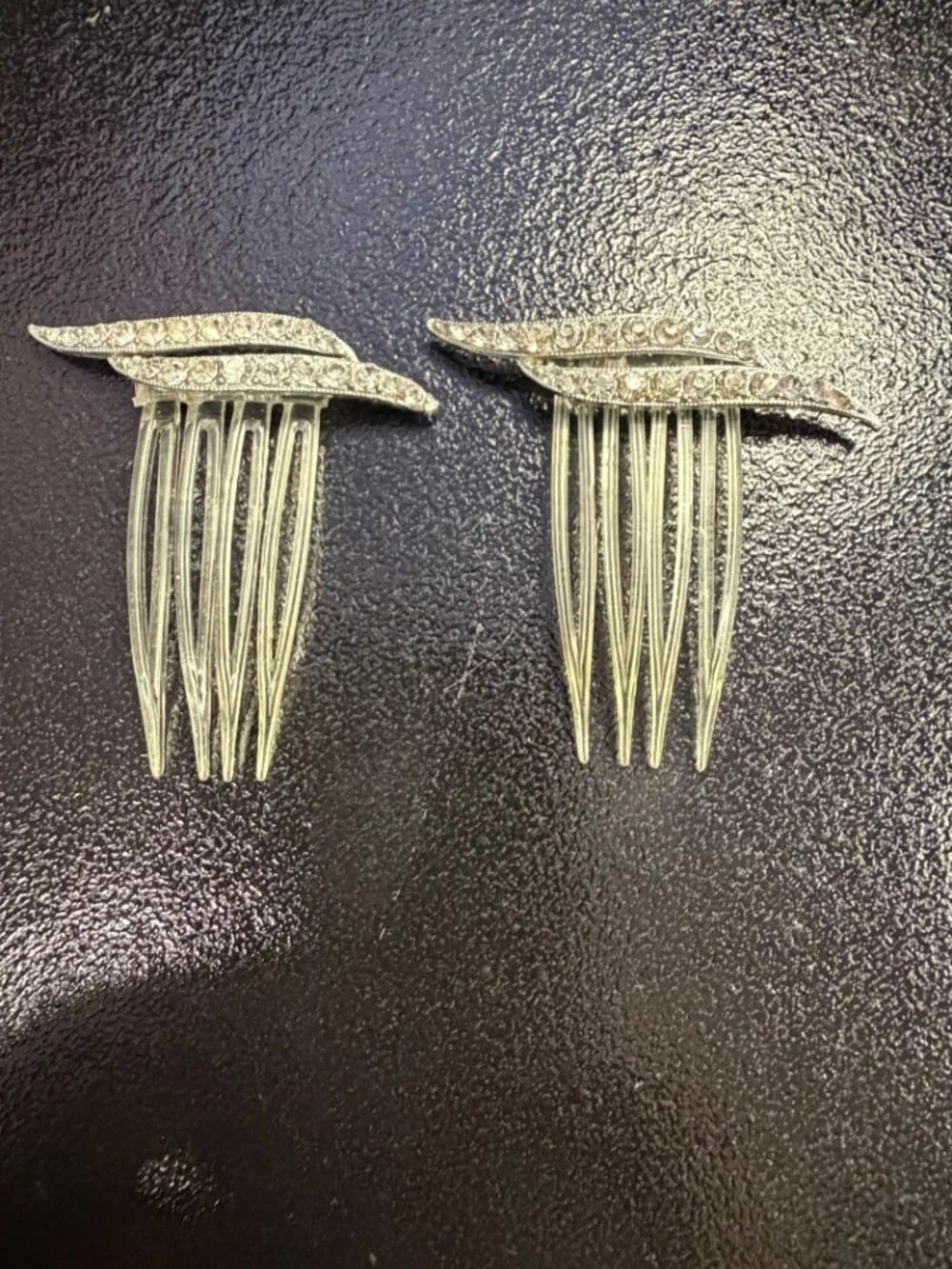 Vintage Silver-Tone Rhinestone Leaf Hair Combs – Matching Pair